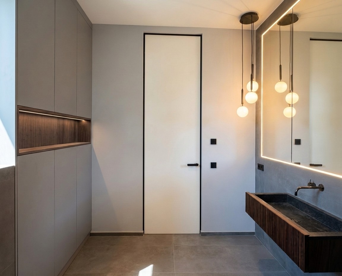 Loftwohnung Badezimmer mit Waschtisch – Innenarchitektur Federleicht München