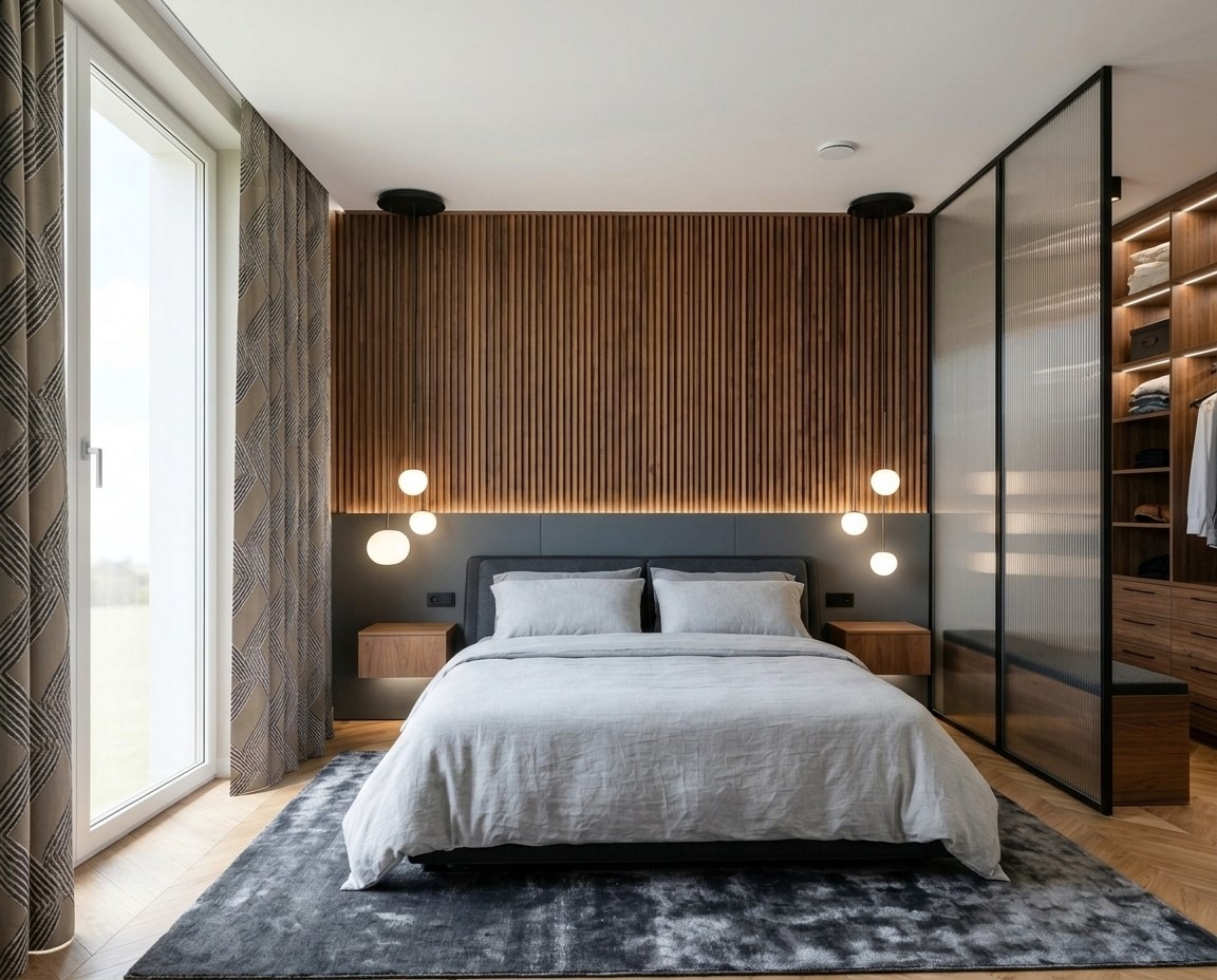 Loftwohnung Schlafzimmer mit Ankleide – Innenarchitektur Federleicht München