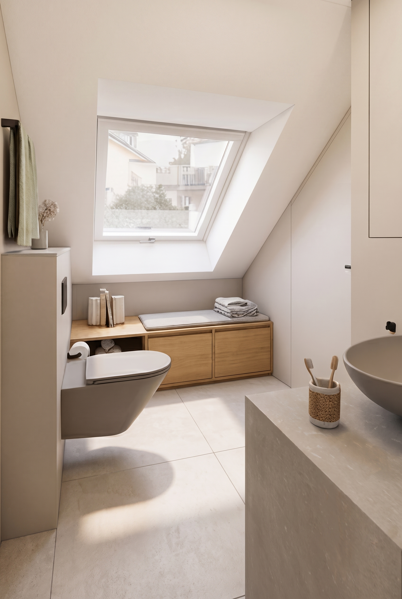 Bad mit WC im Scandi Oasis Doppelhaus Herrsching am Ammersee, Innenarchitektur Federleicht
