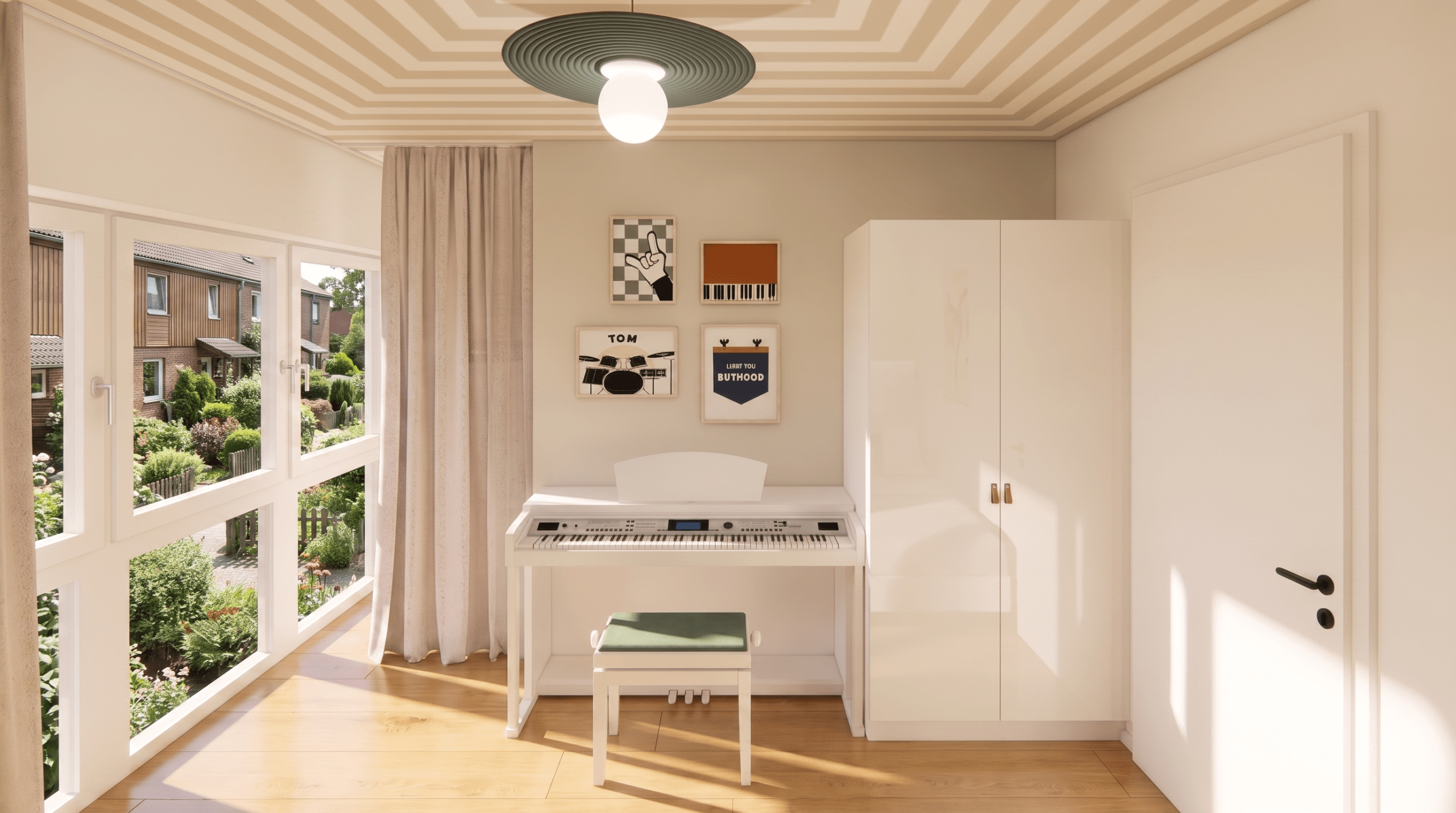 Kinderzimmer mit Keyboard im Scandi Oasis Doppelhaus Herrsching am Ammersee, Innenarchitektur Federleicht
