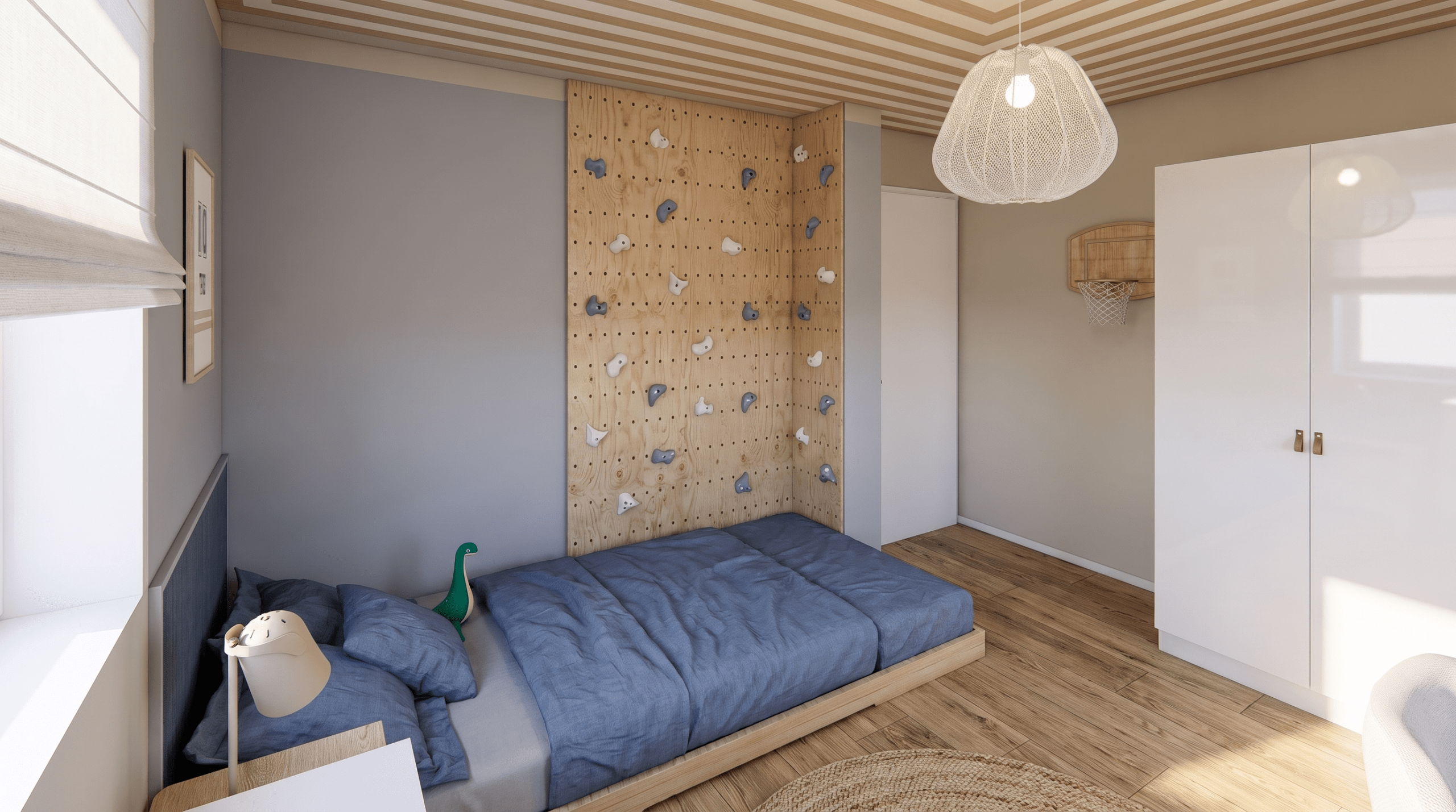 Kinderzimmer mit Kletterwall im Scandi Oasis Doppelhaus Herrsching am Ammersee, Innenarchitektur Federleicht