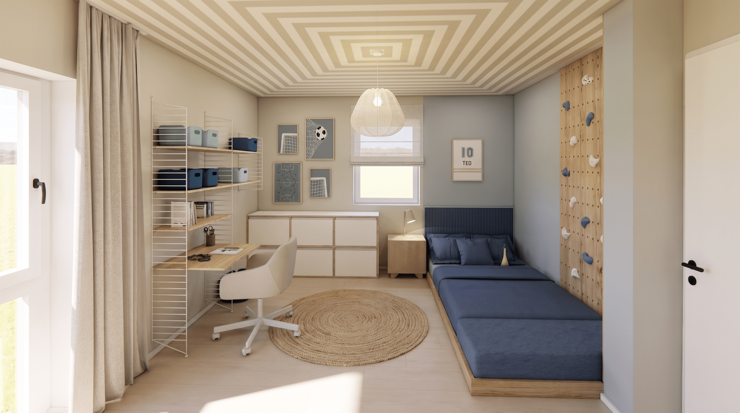 Kinderzimmer mit Kletterwall im Scandi Oasis Doppelhaus Herrsching am Ammersee, Innenarchitektur Federleicht