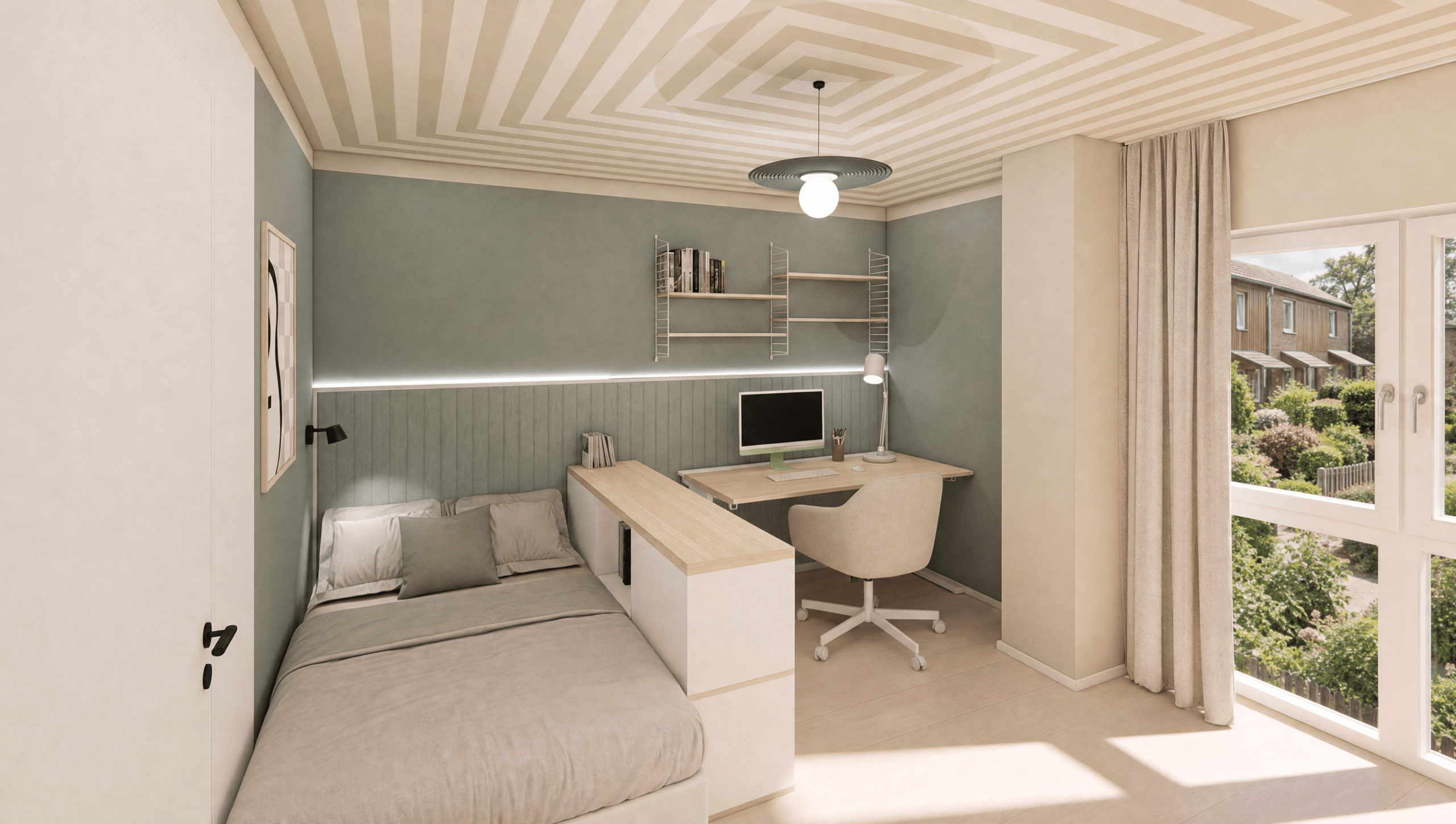 Kinderzimmer mit Schreibtisch im Scandi Oasis Doppelhaus Herrsching am Ammersee, Innenarchitektur Federleicht