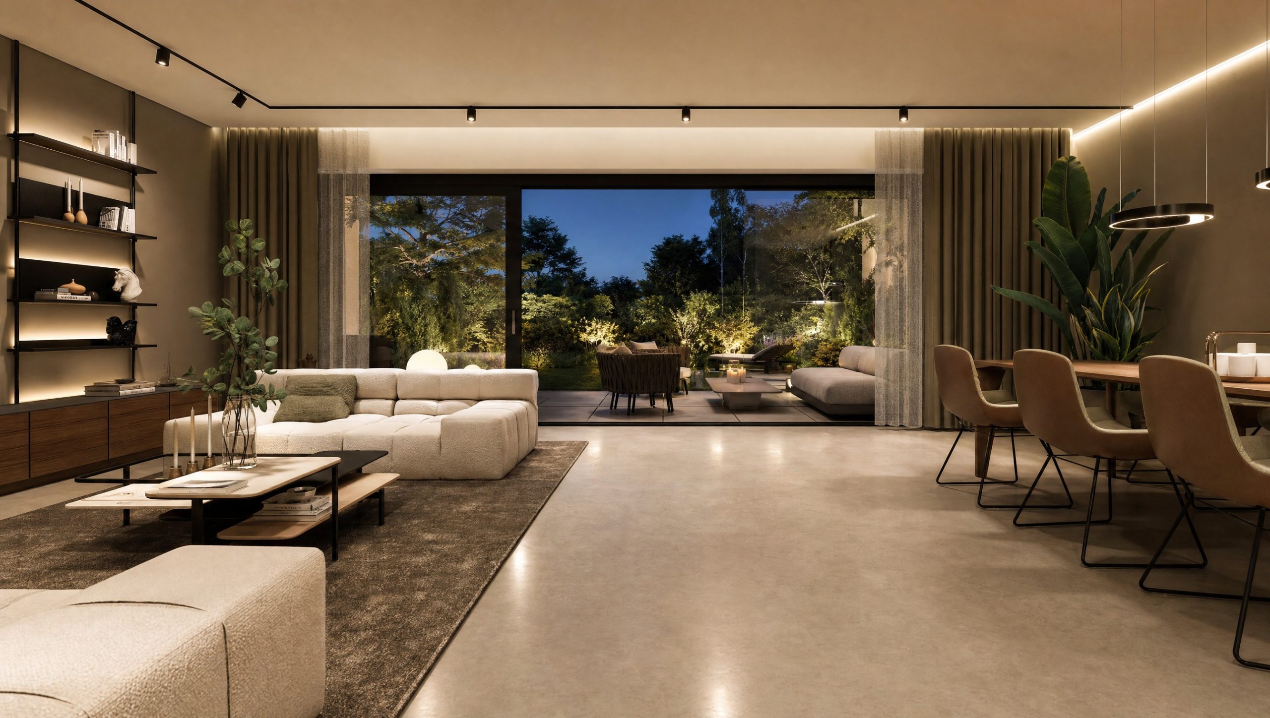 Wohnbereich am Abend, Aurum Elegance – Innenarchitektur Federleicht München