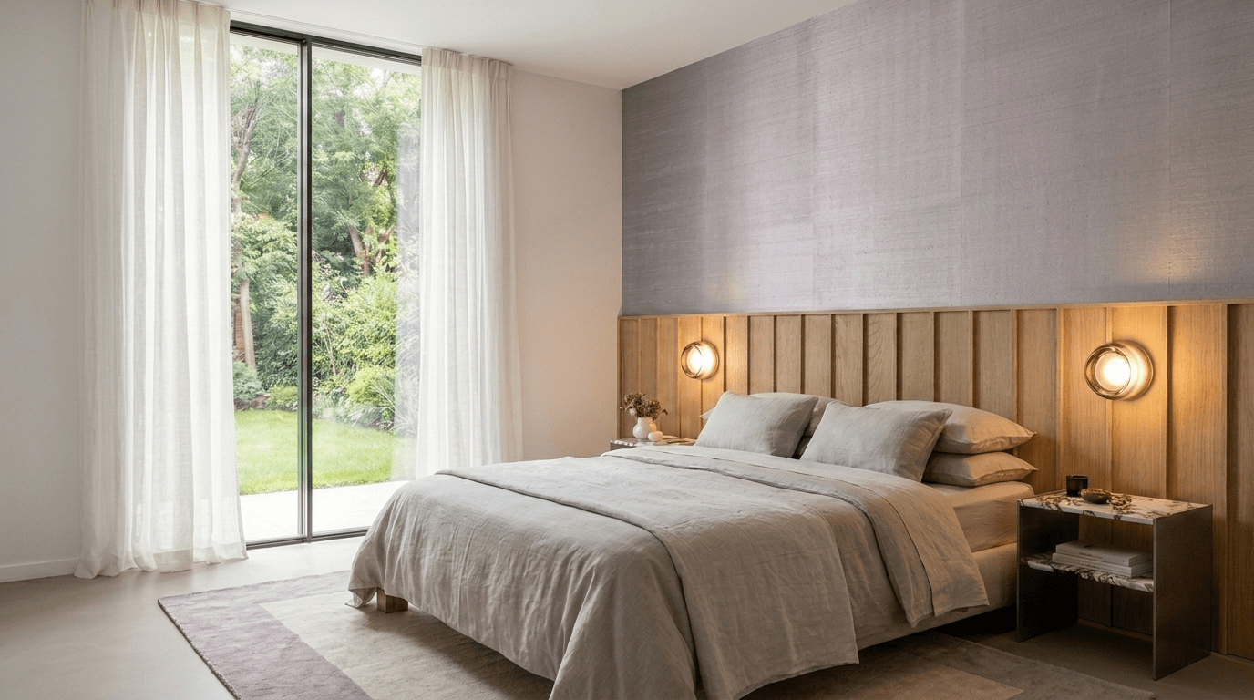 Innenarchitektur München – Entwurf, Ausführungsplanung, Ausschreibung, Bauleitung, Schlafzimmer, Gesamtansicht bei Nordischer Glamour in München Solln