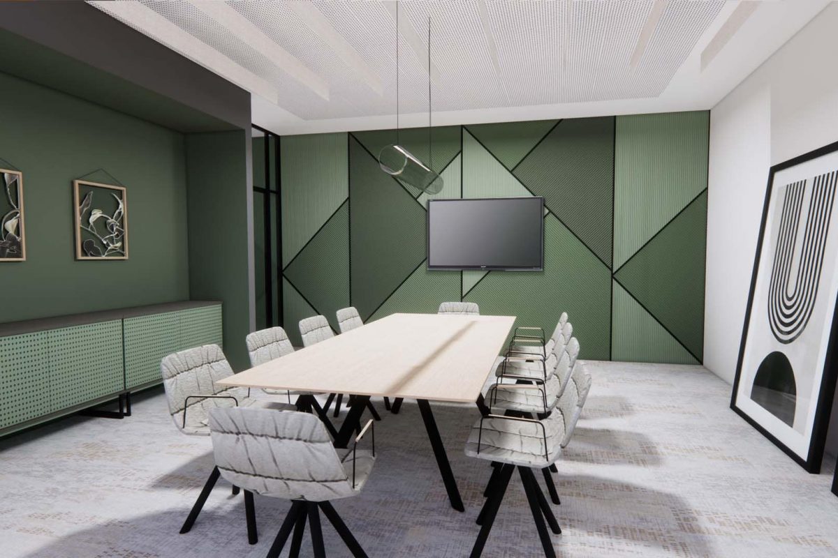 Innenarchitektur München – Bürogestaltung / Büroplanung, Meetingraum in Großraumbüro in München