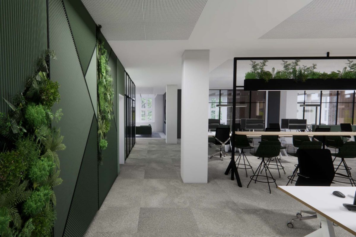 Innenarchitektur München – Bürogestaltung / Büroplanung, Mooswände in Open Office in München