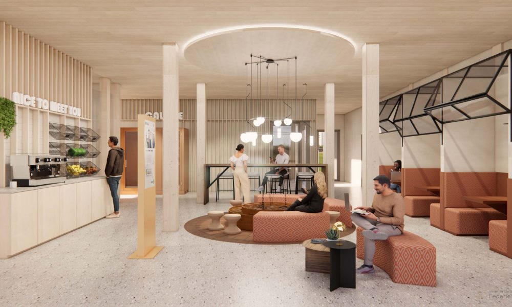 Innenarchitektur München - New Work Bürogestaltung, Offene Büroplanung lädt zum Austausch ein