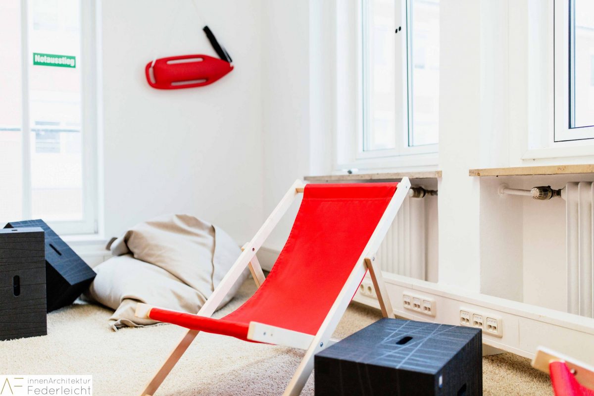 Innenarchitektur München - Nachhaltige Büroplanung, Kreativraum im Miami Beach Style bei Celonis SE in München