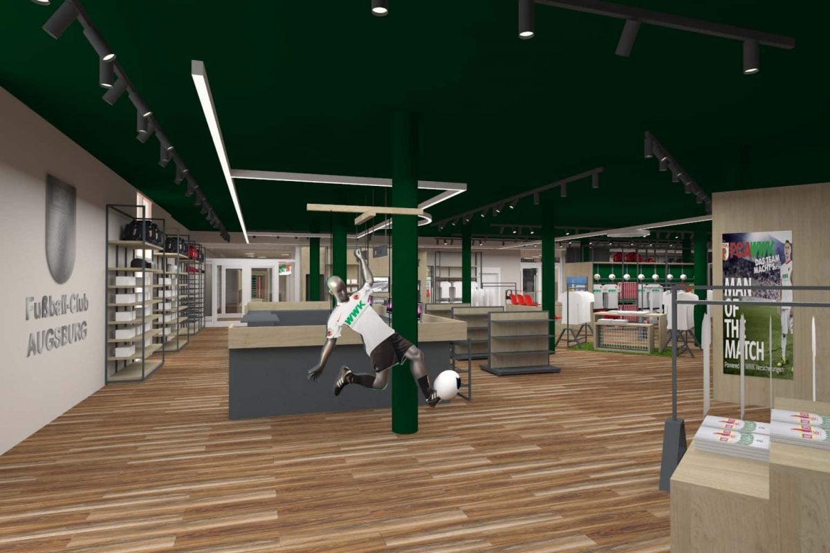 Innenarchitektur München - Shop Design / Ladenbau, Eingangsbereich des FC Augsburg Fanshop