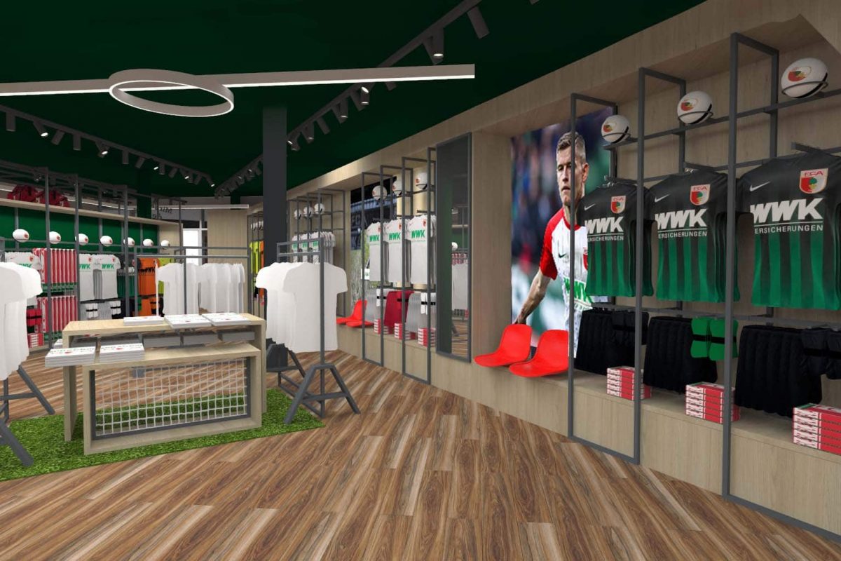 Innenarchitektur München - Ladenbau / Shop Design, Produktpräsentation im Fanshop vom FC Augsburg