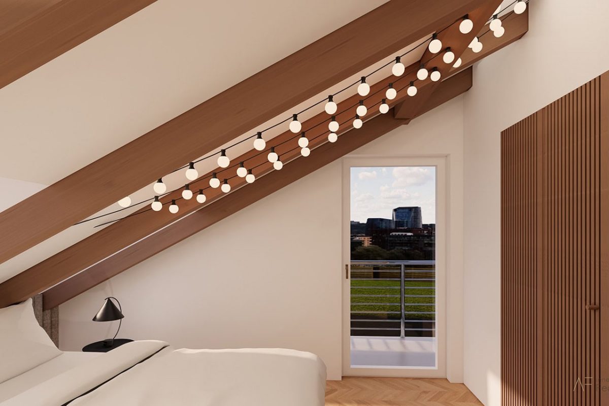 Innenarchitektur München - Erweiterung Doppelhaus in Dießen am Ammersee, Schlafzimmer im Dachgeschoss