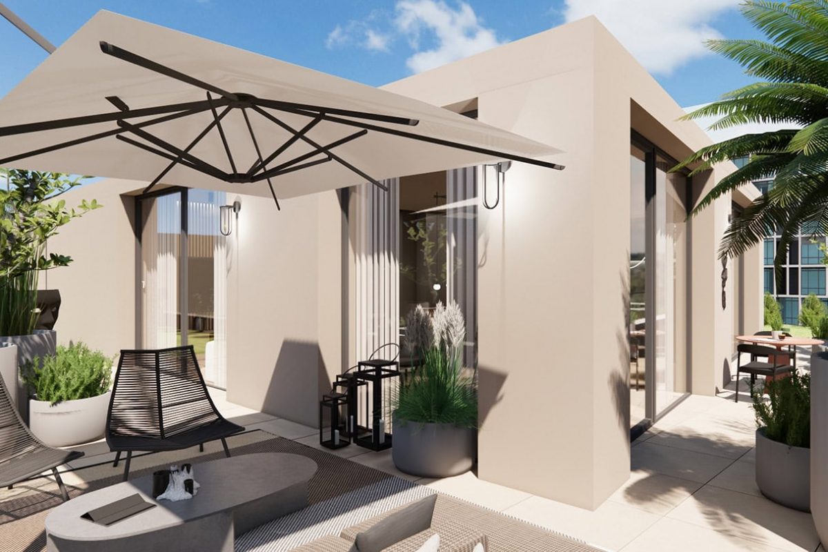 Innenarchitektur Federleicht in München - Ansicht Dachterrasse in sanierter Penthouse Wohnung