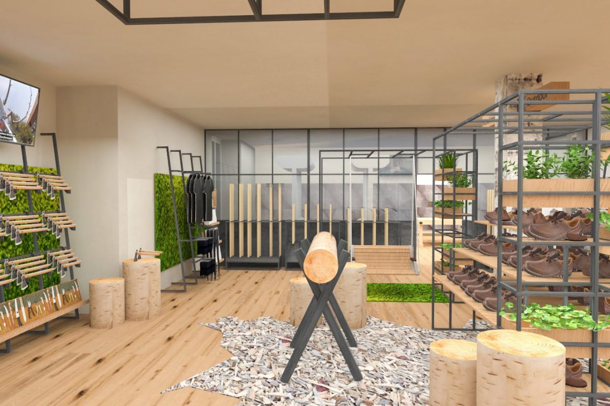 Innenarchitektur München - Entwurf des Outdoorbereichs für einen Werkzeugshop