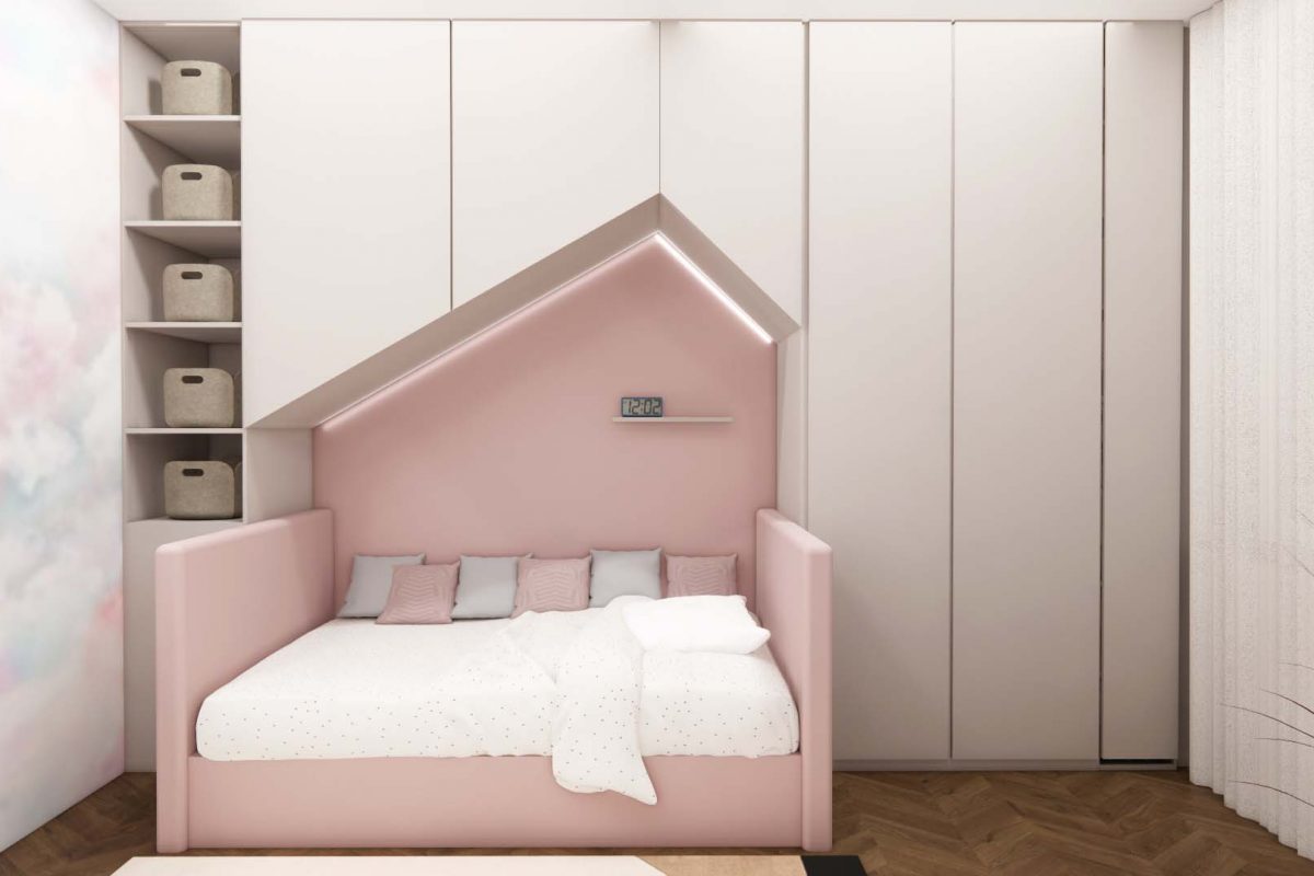 Innenarchitektur Federleicht in München - Bett in Kinderzimmer in sanierter Penthouse Wohnung