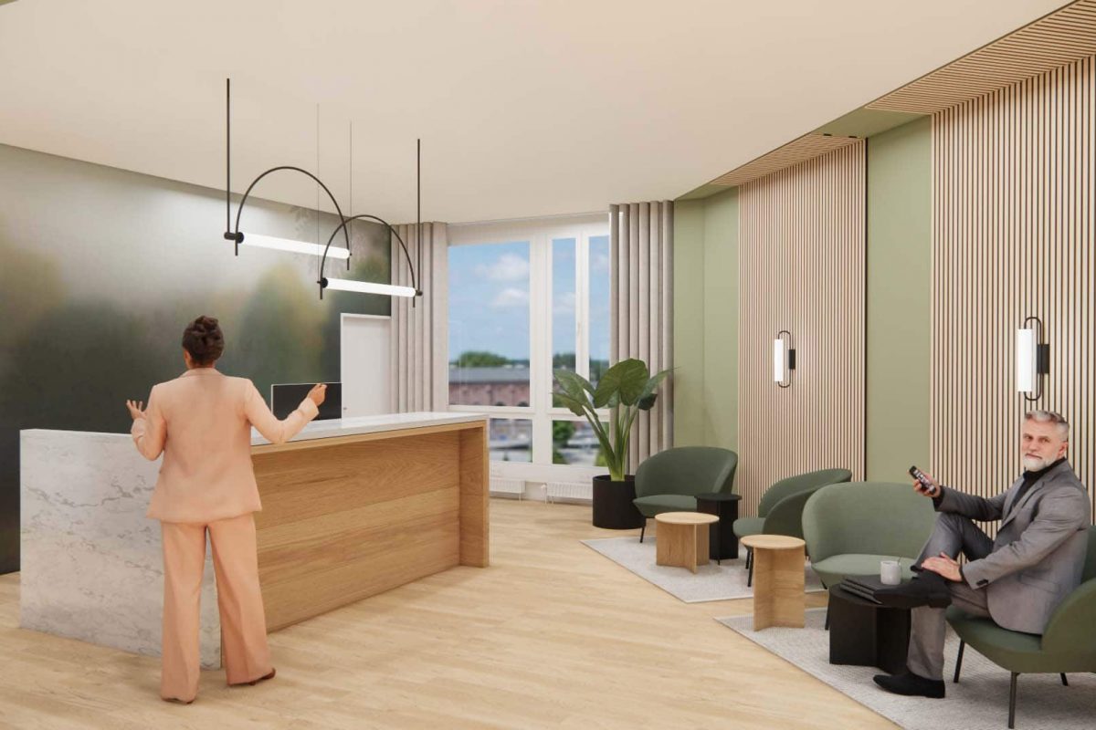 Innenarchitektur München - Büroplanung / Bürogestaltung, grüner Eingangsbereich/Empfang