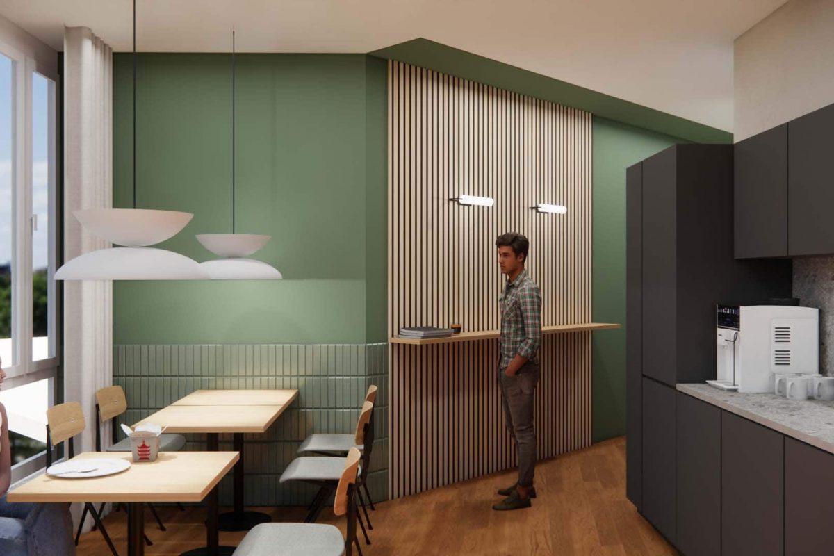 Innenarchitektur München - Büroplanung / Bürogestaltung, Küche mit Sitzmöglichkeiten