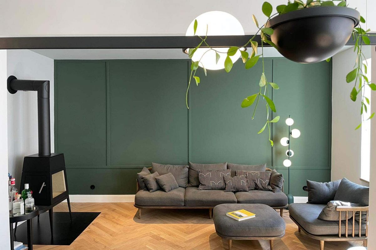 Innenarchitektur München - Wohnzimmer in renovierter Altbauwohnung