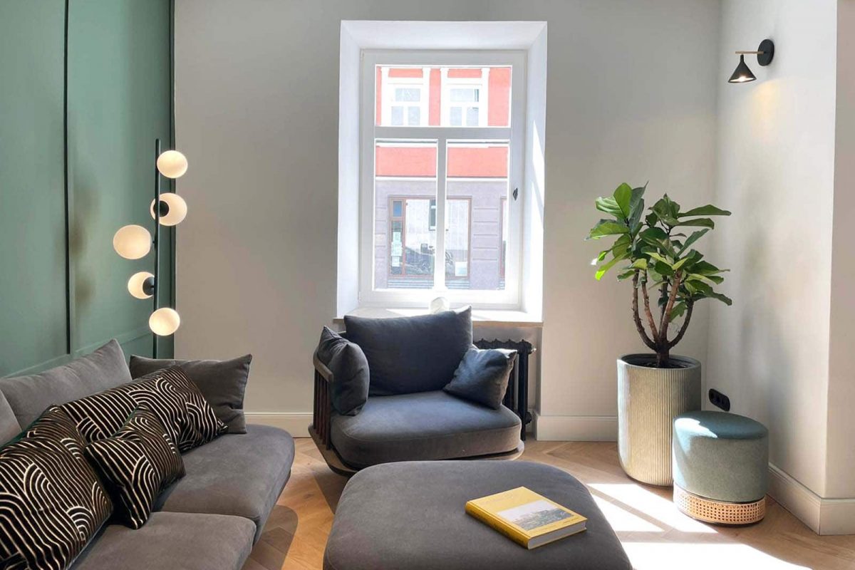 Innenarchitektur München - Wohnzimmer in renovierter Altbauwohnung